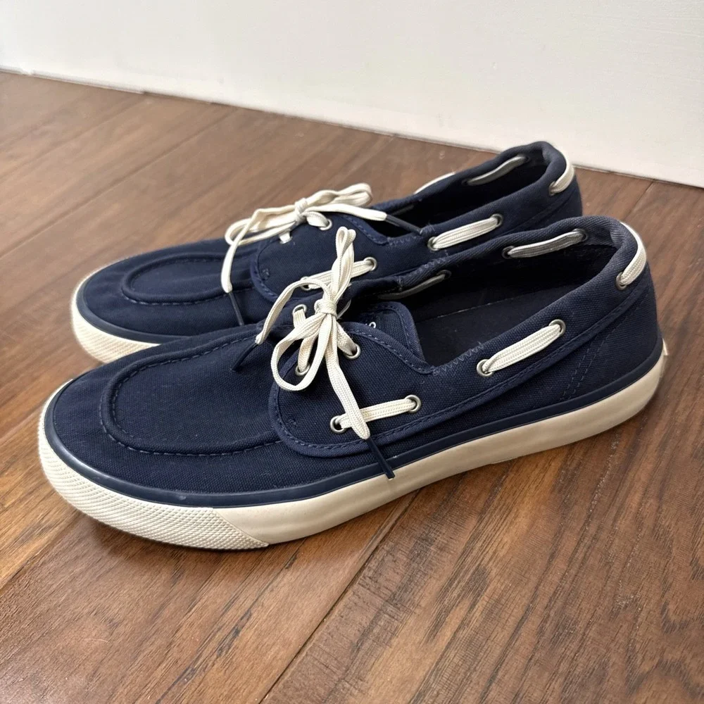 Sperry Top-Sider Canvas Boat Shoes Men's 8.5 Navy Deck Loafers Lace Up Nautical